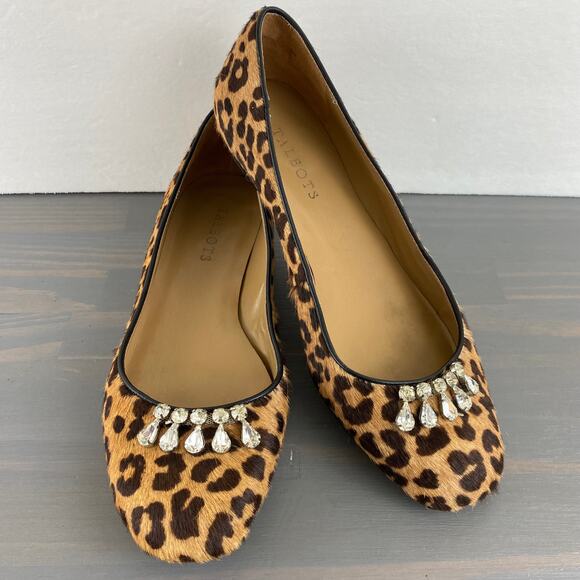 Talbots Shoes - Talbots Leopard Flats Women 9M Brown Animal Print Calf Hair Rhinestone Accents